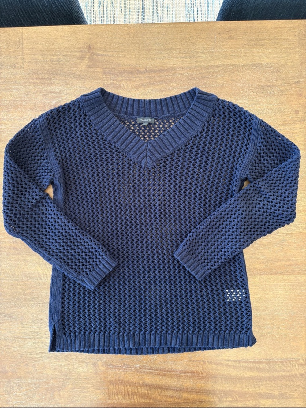 Talbots Navy Blue Knot V-Neck Sweater